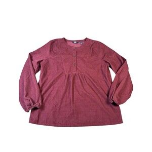 Lands' End Small Corduroy Pullover Blouse Top‎ Long Sleeve Button Front Burgundy